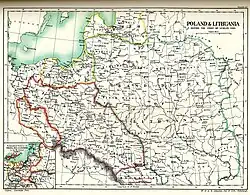 1888 English map of Poland and Lithuania before the Union of Lublin (1569)
