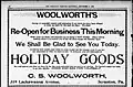 C. S. Woolworth store advertisement, announcing the opening of the expanded and remodeled store at 317-319 Lackawanna Ave., Scranton PA – Dec 8, 1900.