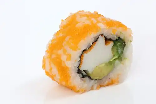 California roll covered in tobiko