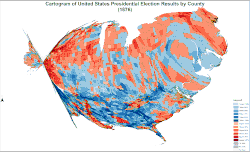 Cartogram of presidential election results by county