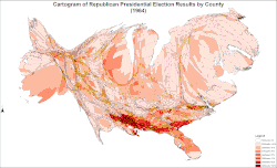 Cartogram of Republican presidential election results by county