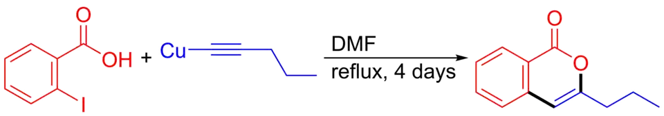 Application of Castro-Stephens coupling with o-iodobenzoic acid to produce an isocoumarin.
