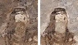 Detail of the royal donor with a hairstyle similar to that of the main painter in the Cave of the Painters.[148]