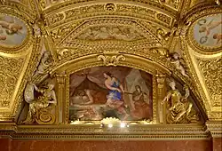 Baroque tympanum in the Queen's Bedroom in the Louvre Palace, Paris, by Michel Anguier and Pietro Sasso, with a painting of Judith and Holophernes, by Giovanni Francesco Romanelli, 1655[17]