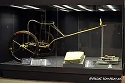 The two-wheeled horse chariot, here found in the tomb of Tutankhamun, may have been introduced to Egypt by the Hyksos.[174]