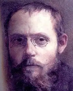 Color photograph of a painting depicting a man facing forward.