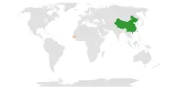 Map indicating locations of China and The Gambia