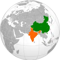Map indicating locations of China and India