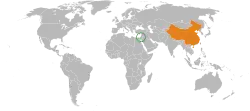Map indicating locations of China and Israel