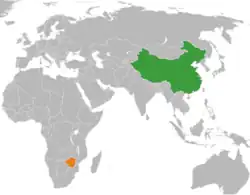 Map indicating locations of China and Zimbabwe