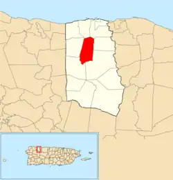 Location of Ciénagas within the municipality of Camuy shown in red
