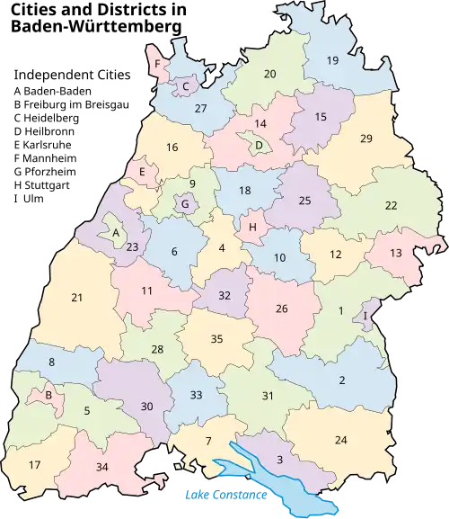 Map of Baden-Württemberg and its administrative divisions (Landkreise and Stadtkreise)