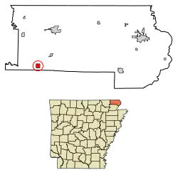 Location of Peach Orchard in Clay County, Arkansas.