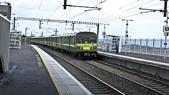 Southbound DART train arrives at Clongriffin 2010