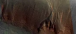 Close view of gully in crater, as seen by HiRISE