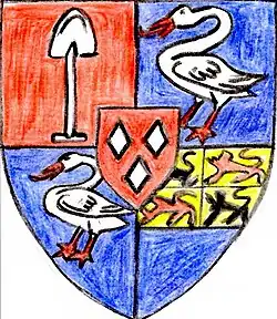 Coat of arms as Free Lords of Zuid-Polsbroek, Purmerland and Ilpendam, 1678 creation (shovel, swan, goose, lion and rhombus)