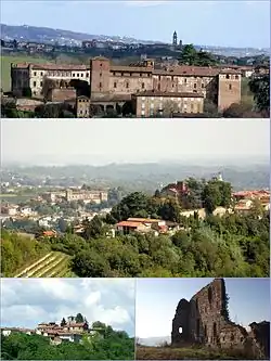 From above: Medieval Castle; the borough and castle of Primeglio with Passerano in the background; Schierano (lower left) and (right) remains of the castle of Marmorito.