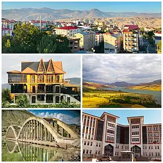 From top to bottom: Skyline of Suşehri • Village of Solak • Kılıçkaya Dam • Akçaağıl Bridge • Suşehri Governorship building
