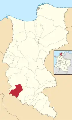 Location of the municipality and town of Santa Barbara de Pinto in the Department of Magdalena.