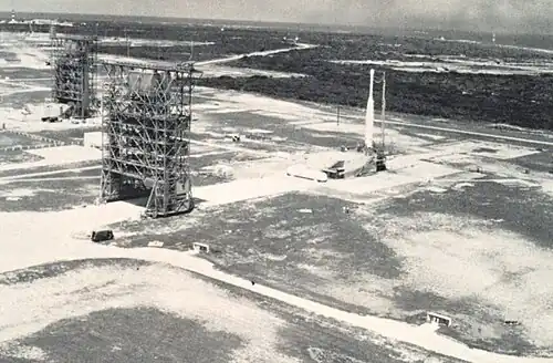 SLC-17 in the 1960s, holding a Thor-Delta carrying TIROS satellites
