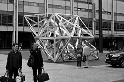 Wooden sculpture by Shawcross in Basel, Switzerland.