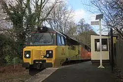 A Colas Class 70 on the Moorswater to Aberthaw weekly freight service. This shows the train on the return to Aberthaw, after arriving in Moorswater the day prior