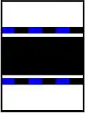 Cottices can take fancy colourings. Argent, a fess sable between two cottises compony azure and sable