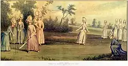 Image 13A 1779 cricket match played by the Countess of Derby and other ladies. (from History of women's cricket)