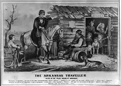 Image 31Famous Currier and Ives lithograph of The Arkansas Traveller, a major contributor to Arkansas's enduring image. Today, the painting and lithograph are housed in Crystal Bridges Museum of American Art in Bentonville. (from Culture of Arkansas)