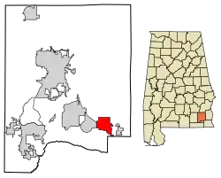 Location of Midland City in Dale County, Alabama.