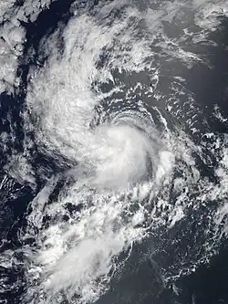 Satellite image of Tropical Storm Daniel at peak intensity on June 24