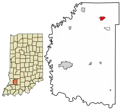 Location of Odon in Daviess County, Indiana.