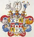 Greater coat of arms of the comital family of De la Gardie, 19th century.