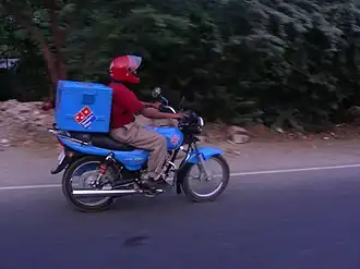 A Domino's delivery man in Delhi.