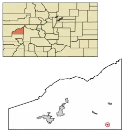 Location of the Town of Crawford in the Delta County, Colorado.