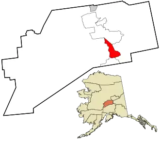 Location in Denali Borough and the state of Alaska.