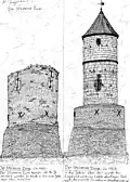 The Stone Tower before and after remodelling.