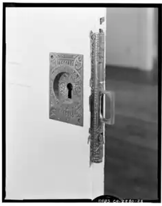 Similar mass-produced hardware for pocket doors, circa 1895, Saratoga, California