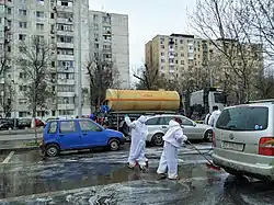 One of the alleys of the housing estate during the coronavirus pandemic in Romania, April 2020
