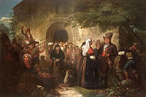 Leaving Mass in a village near Santiago