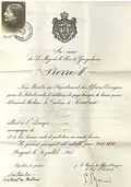 Diplomatic passport of Queen Natalie, issued in 1937 under the name Comtesse de Roudnik by King Peter II of Yugoslavia