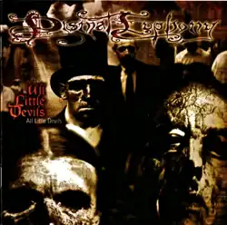 Various faces with cracked faces, looking dead. There are words that read "Dismal Euphony" on the top of the cover and a below this it reads "All Little Devils" twice.