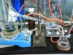 A simple set-up to distill dry and oxygen-free toluene.