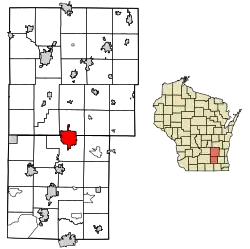 Location of Watertown in Dodge and Jefferson Counties, Wisconsin