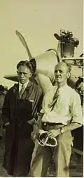 Leland A. Bryan (on right), Captain Arthur V. Rogers left, and his NX 705, built at Vail Airport