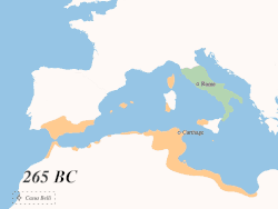 An animated display showing the territory controlled by Rome and Carthage at different times during the Punic Wars