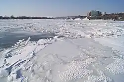Frozen Don River in winter, Rostov-on-Don