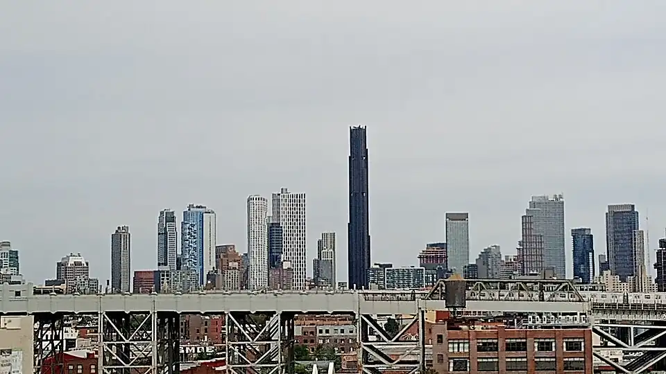 Vantage point of Downtown Brooklyn's skyline viewed from the Gowanus Canal looking east