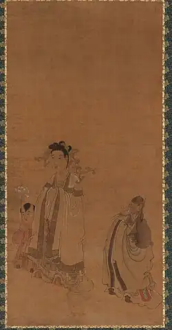The Dragon King revering the Buddha, an ink painting from China (1368–1644).