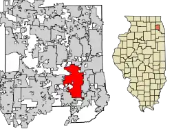 Location of Downers Grove in DuPage County, Illinois